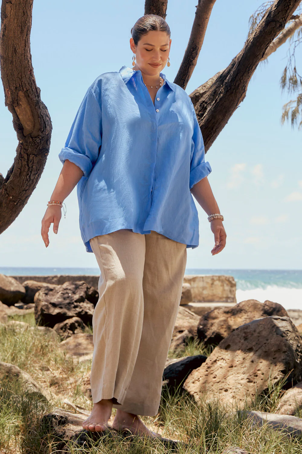 Linen Boyfriend Shirt in Sky Blue - Image 3