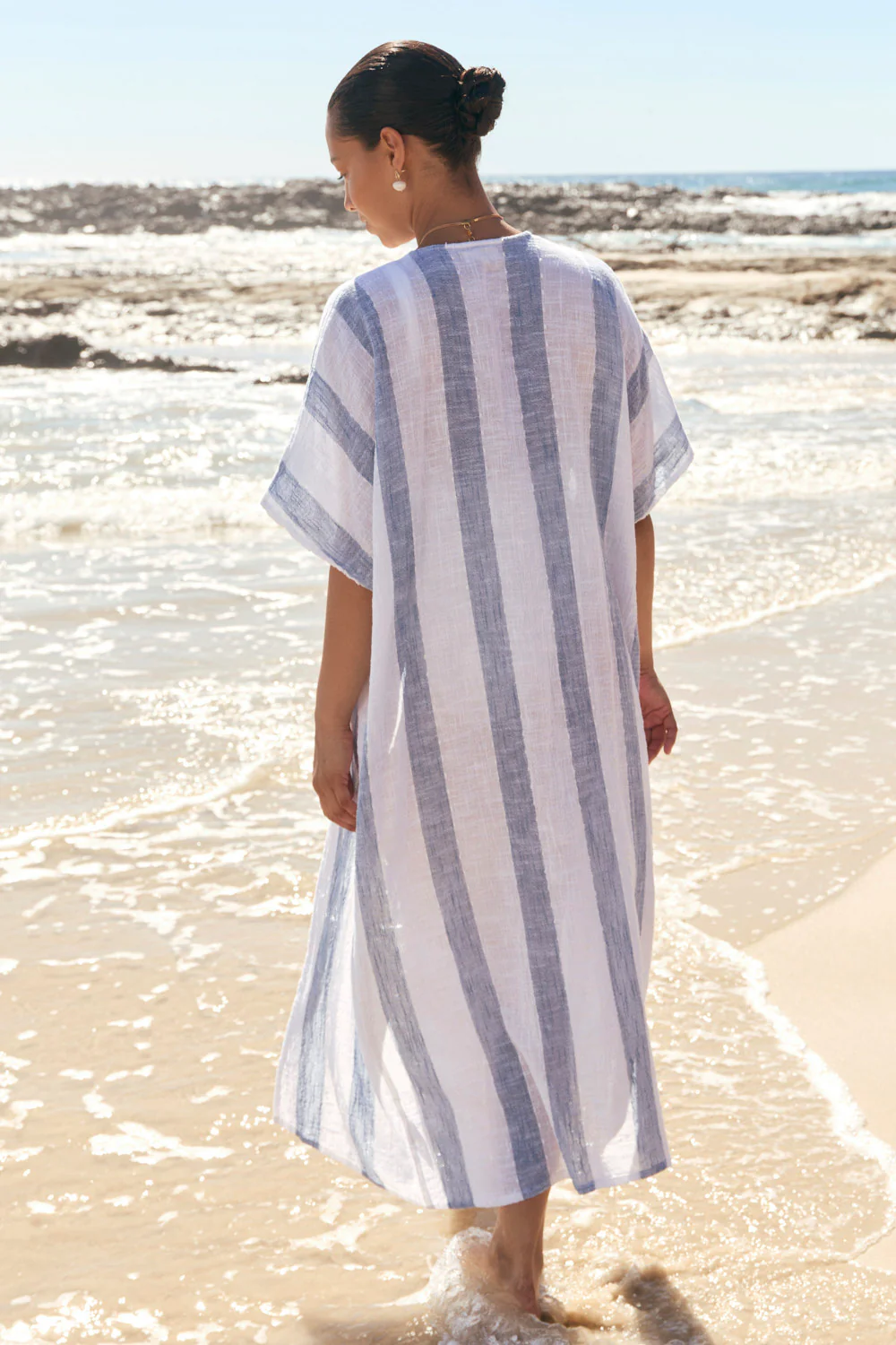 Liv Long Line Duster In Blue Stripe - Image 4