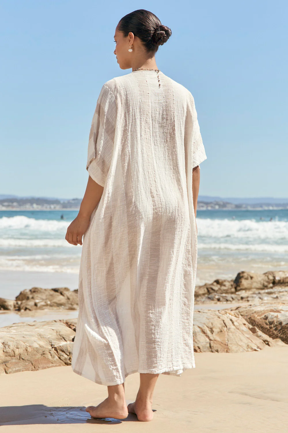 Liv Long Line Duster In Natural Stripe - Image 3