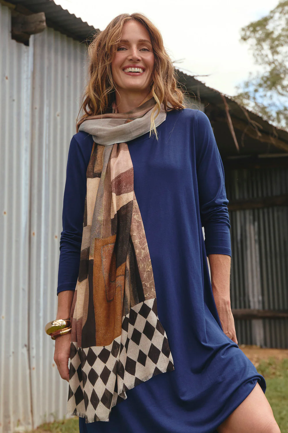 Long Sleeve Swing Dress in Navy - Image 6