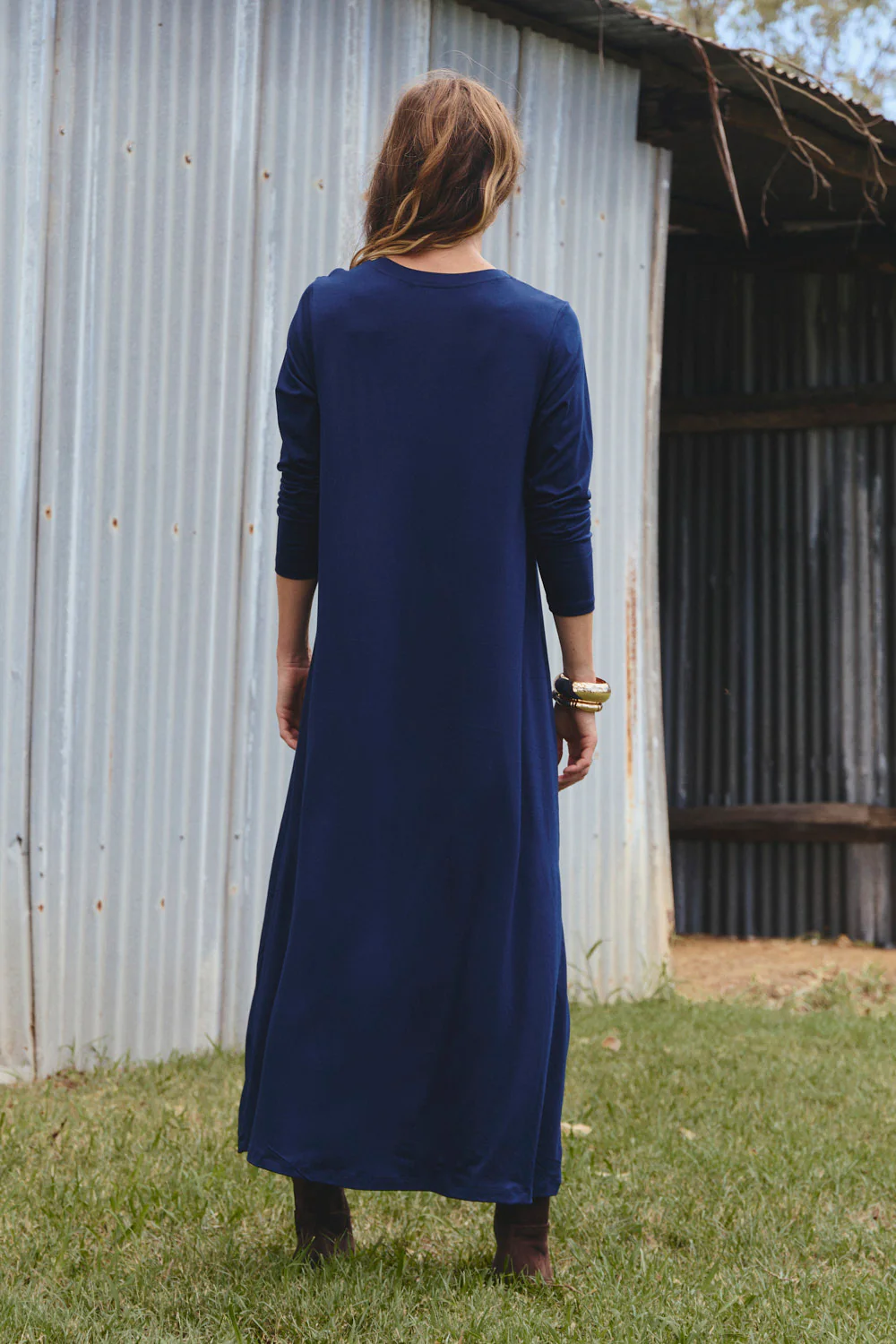 Long Sleeve Swing Dress in Navy - Image 7