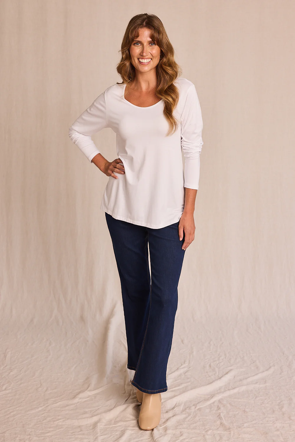 Long Sleeve Swing Tee in White - Image 3