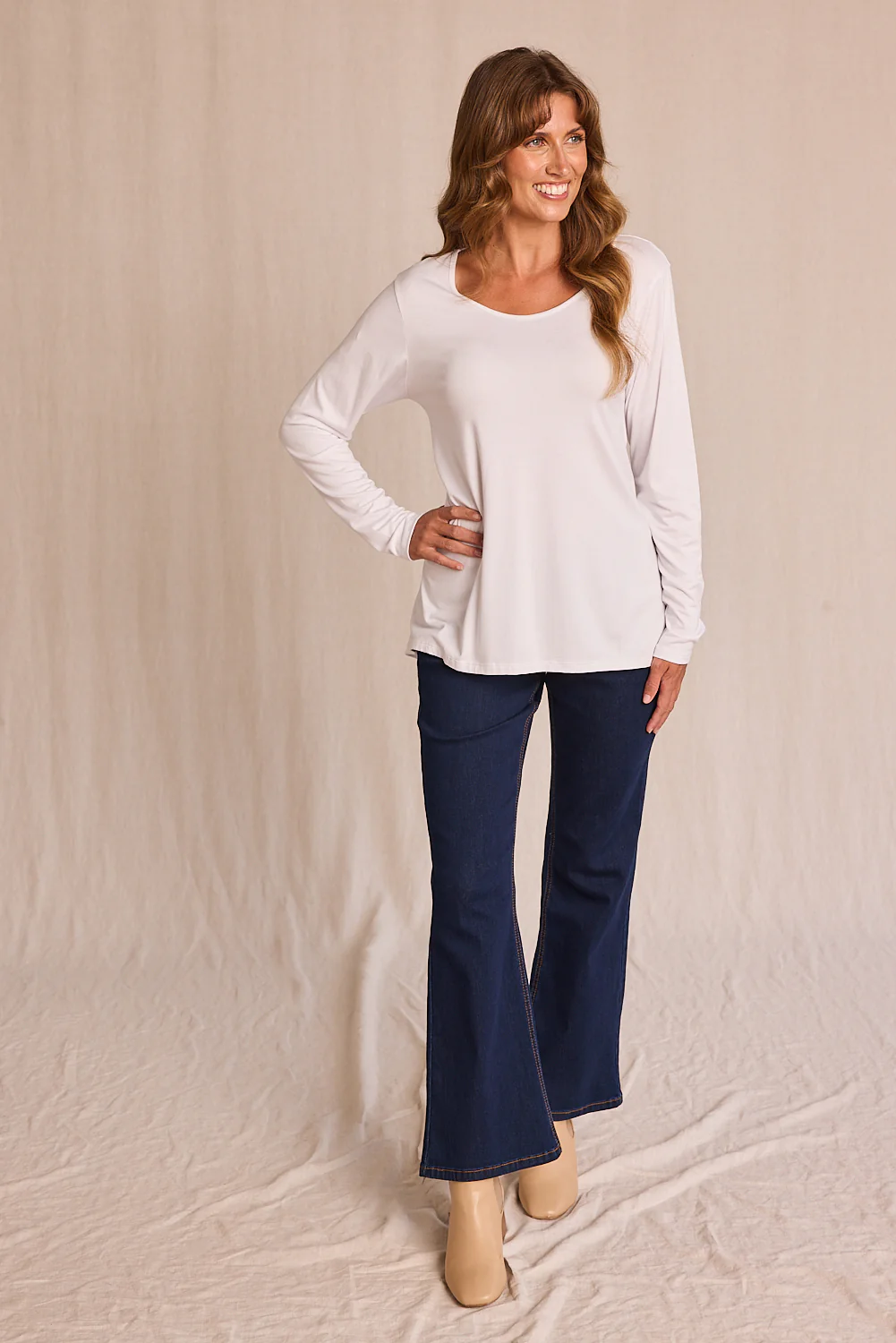 Long Sleeve Swing Tee in White - Image 4
