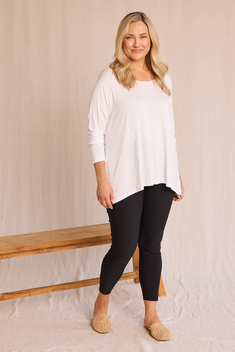 Long Sleeve Swing Tee in White - Image 5