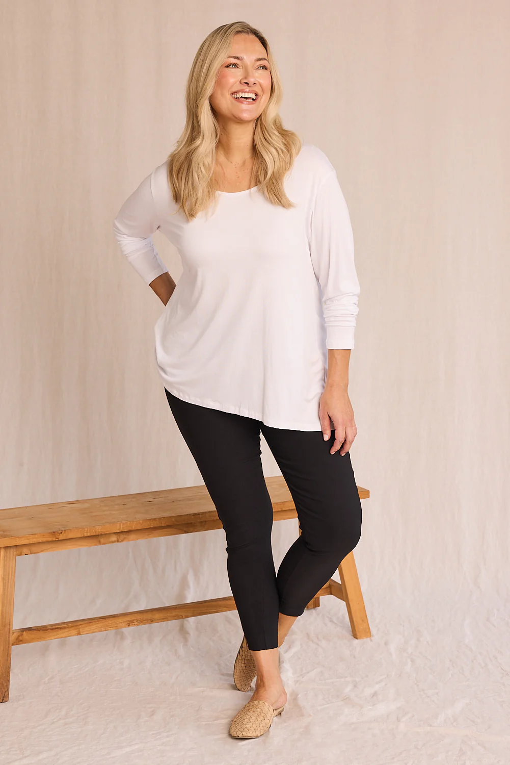 Long Sleeve Swing Tee in White - Image 6