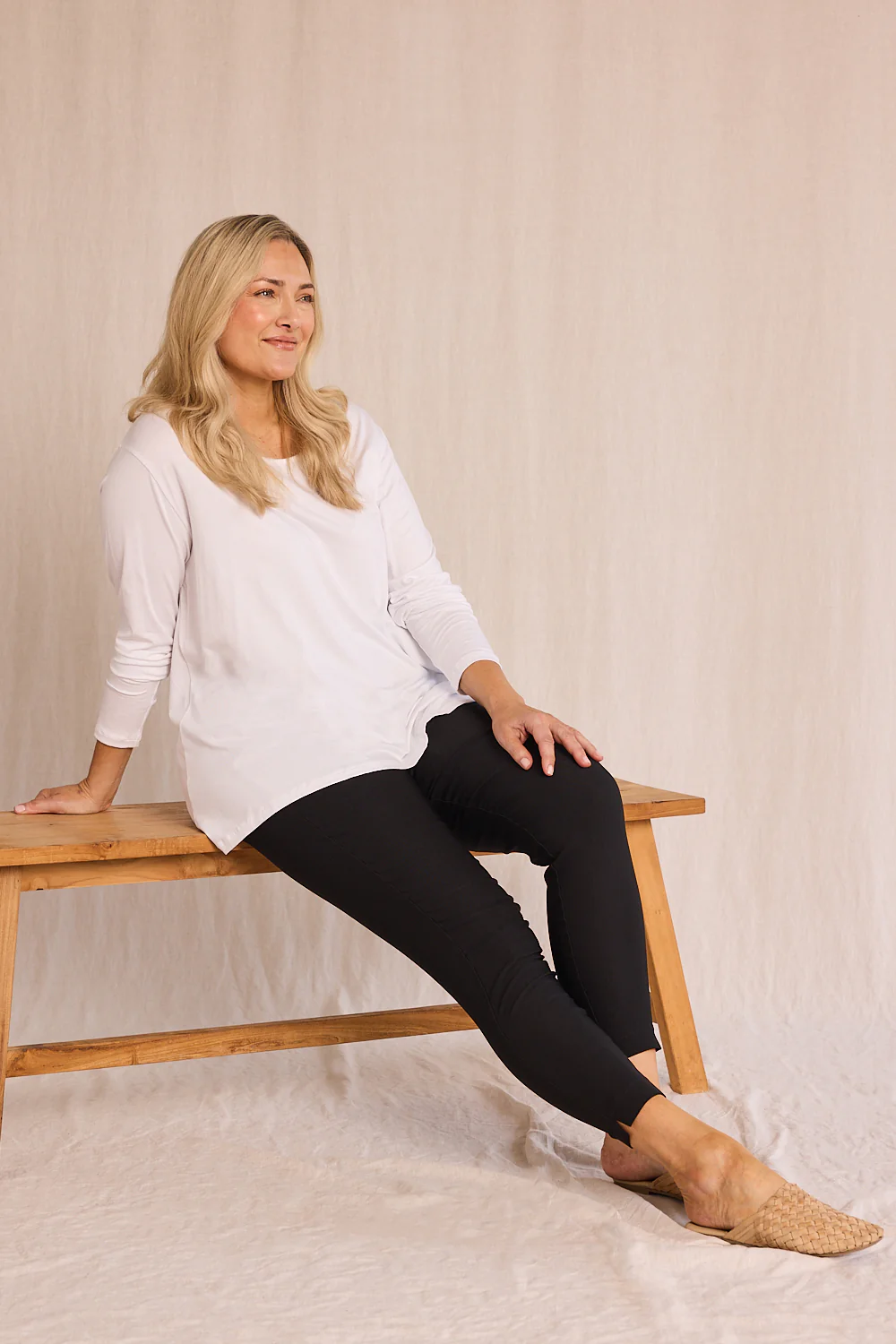 Long Sleeve Swing Tee in White - Image 7