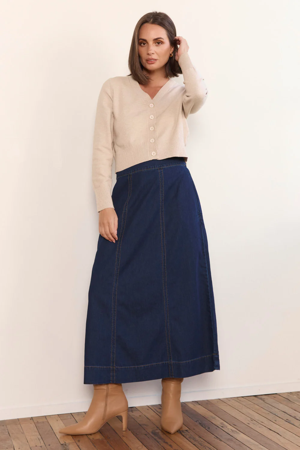 Maddy Denim Maxi Skirt in Dark Wash - Image 3