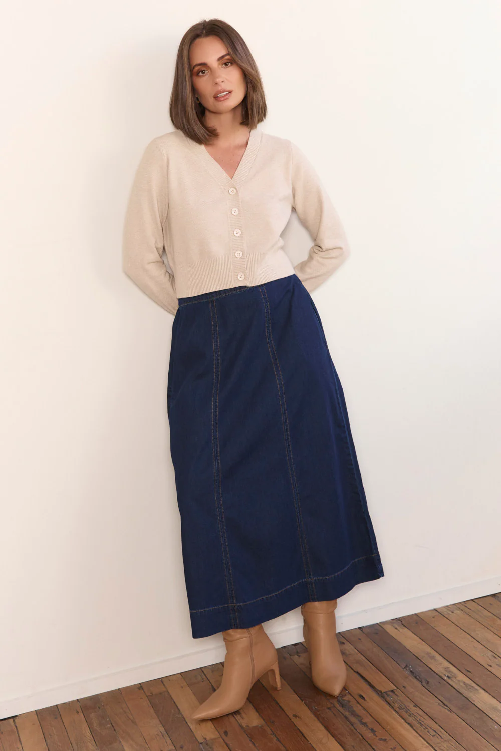 Maddy Denim Maxi Skirt in Dark Wash - Image 4