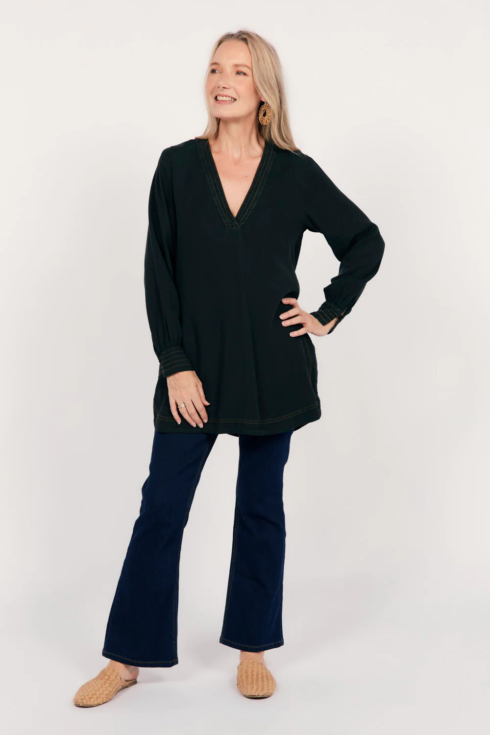 Maggie Tencel Tunic Top in Black - Image 3