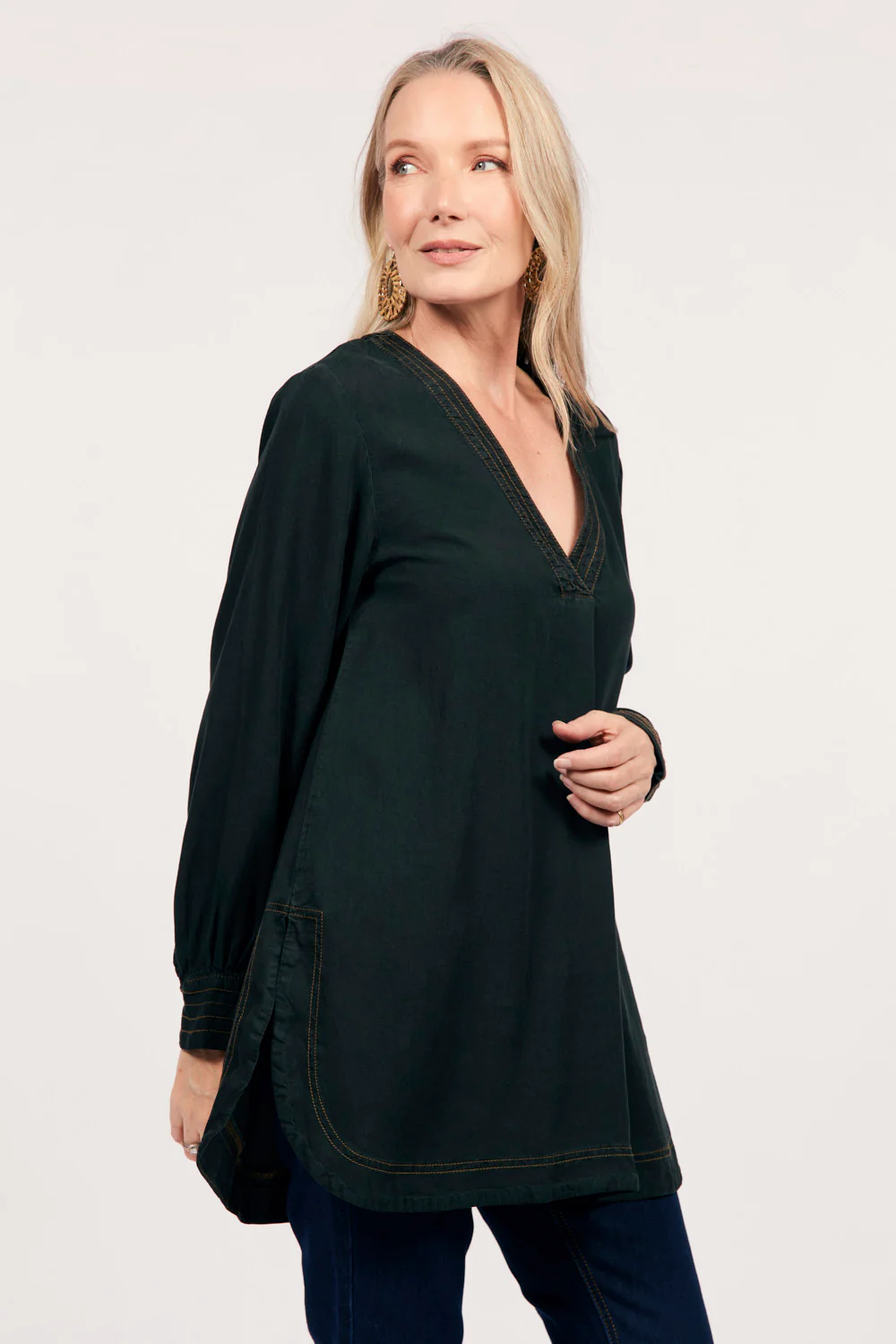 Maggie Tencel Tunic Top in Black - Image 7