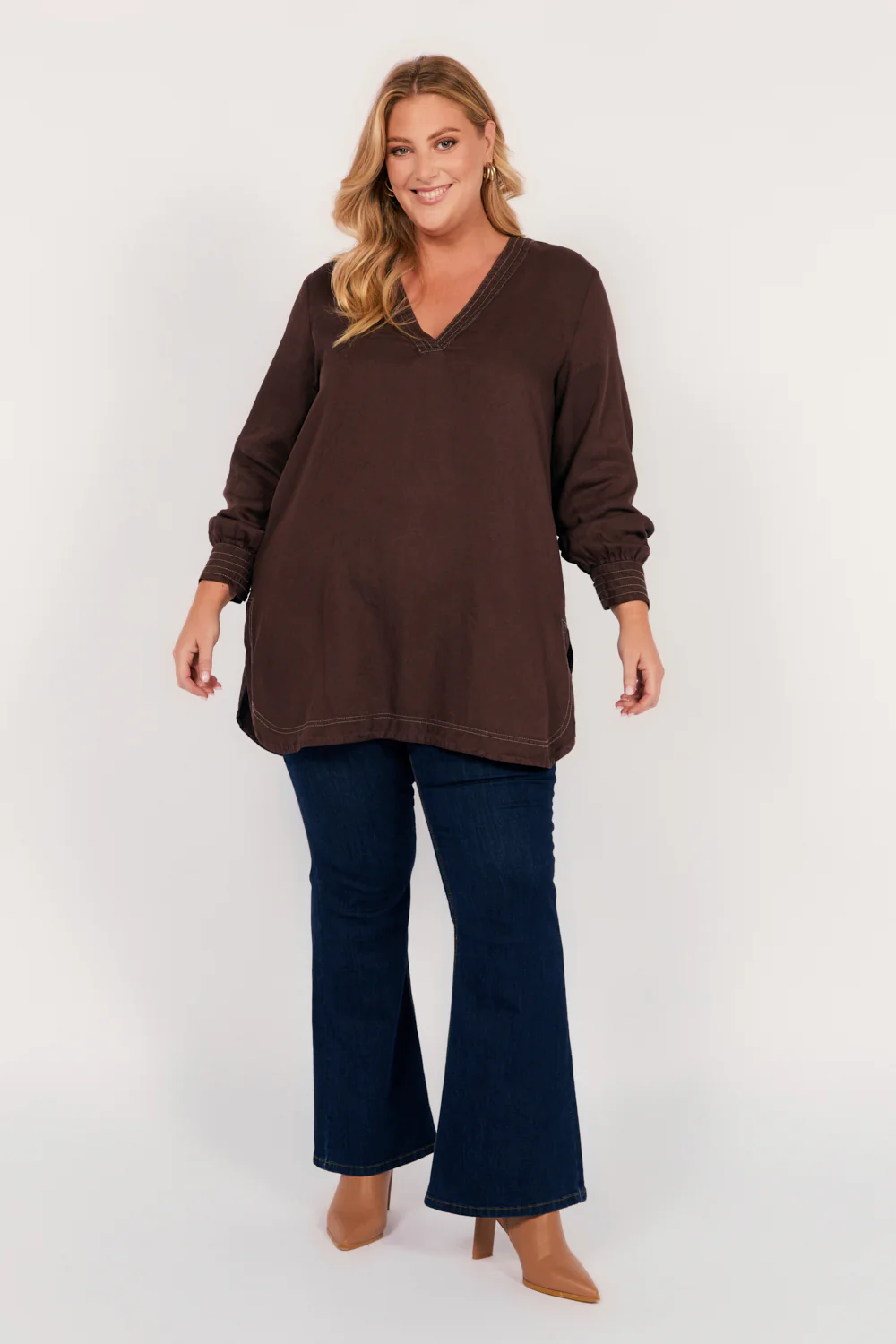 Maggie Tencel Tunic Top in Chocolate - Image 3