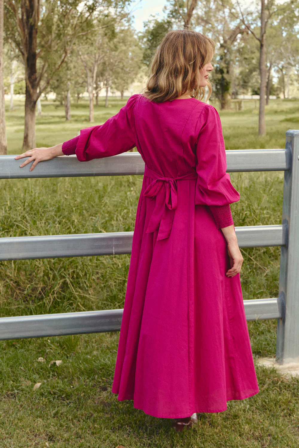 Ophelia Button Through Dress in Magenta - Image 10