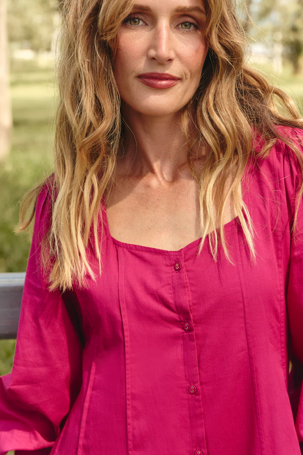 Ophelia Button Through Dress in Magenta - Image 5