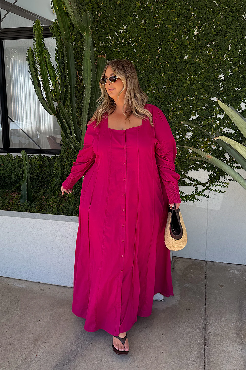 Ophelia Button Through Dress in Magenta - Image 6