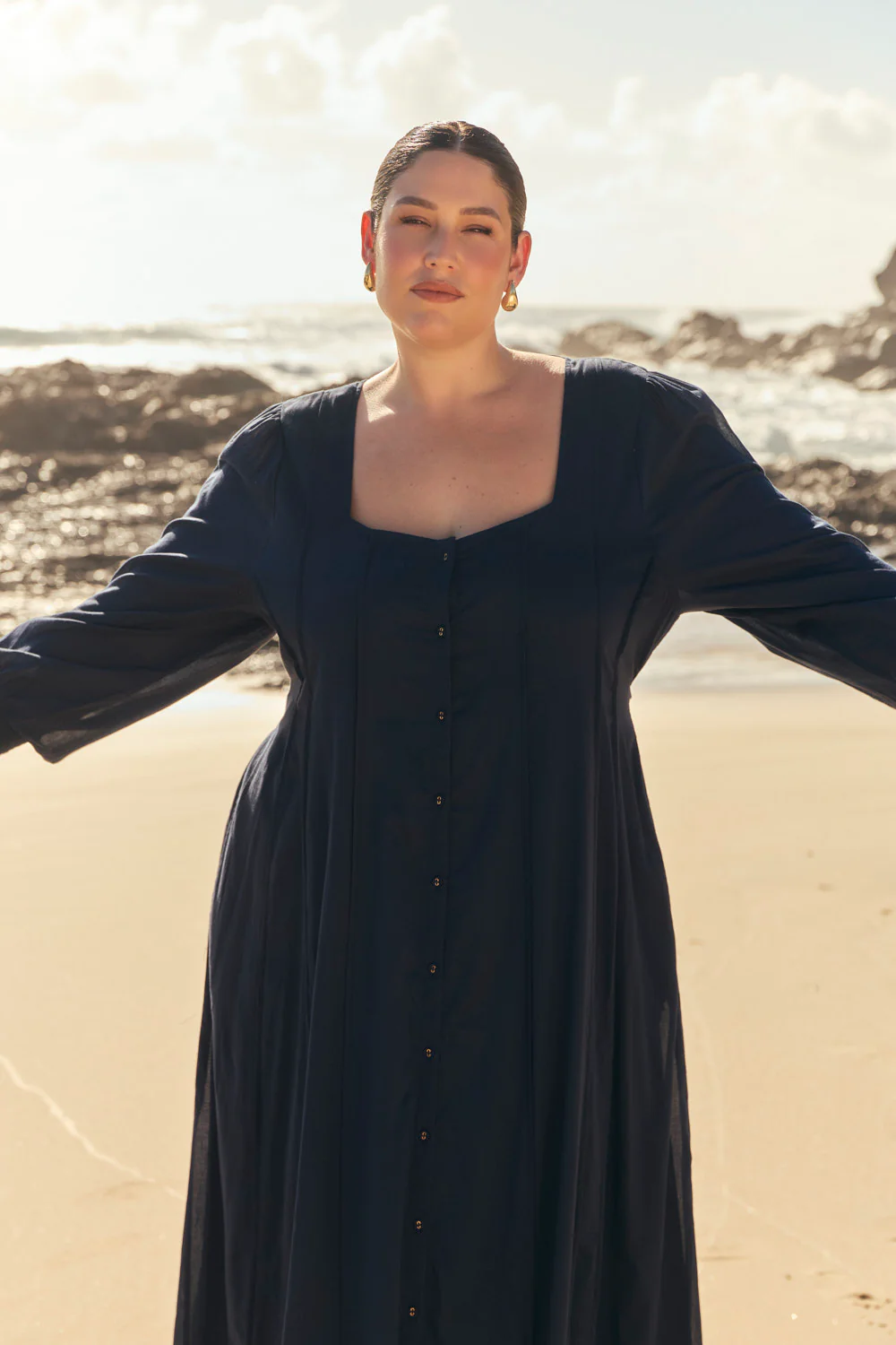 Ophelia Button Through Dress in Navy - Image 2