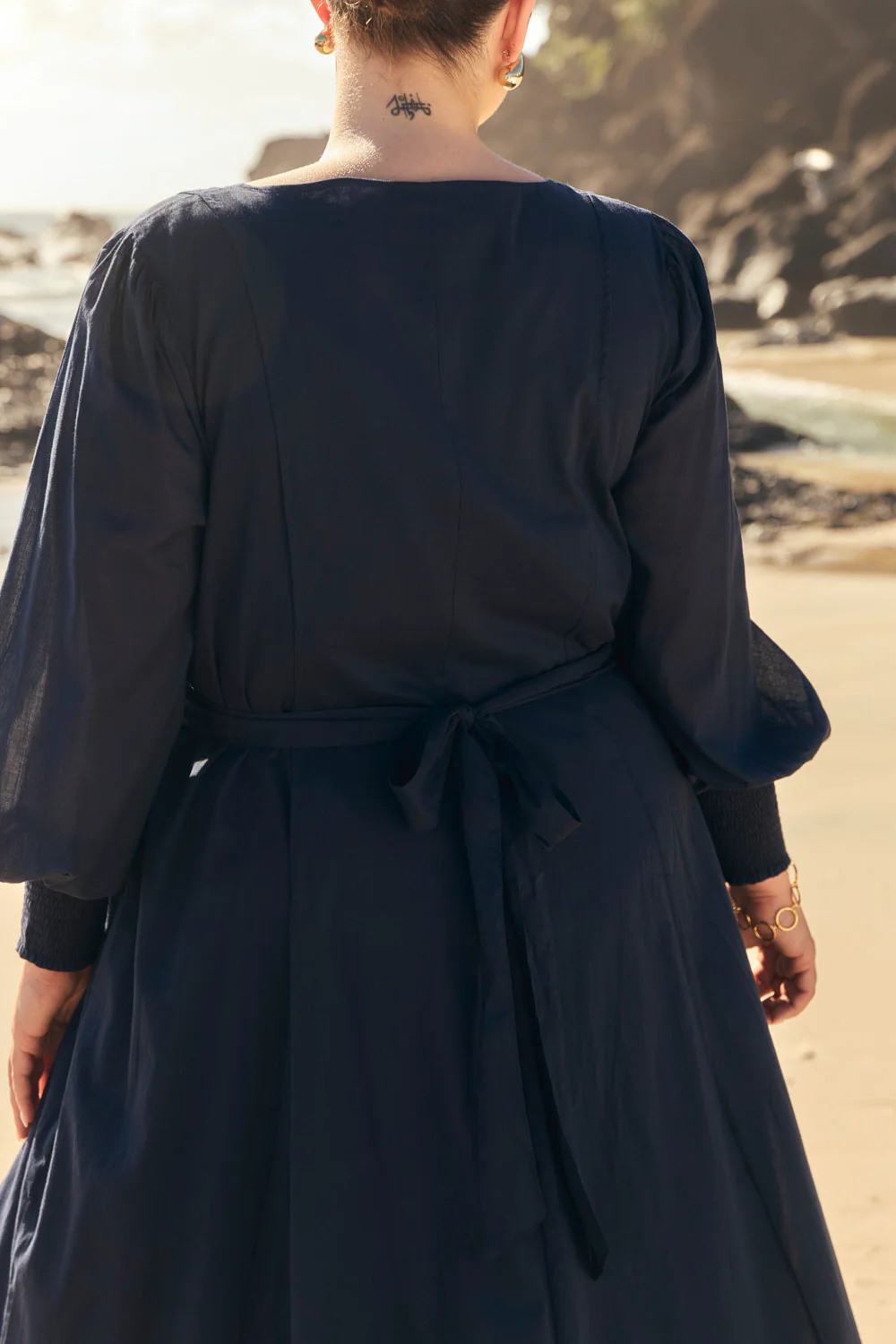 Ophelia Button Through Dress in Navy - Image 3