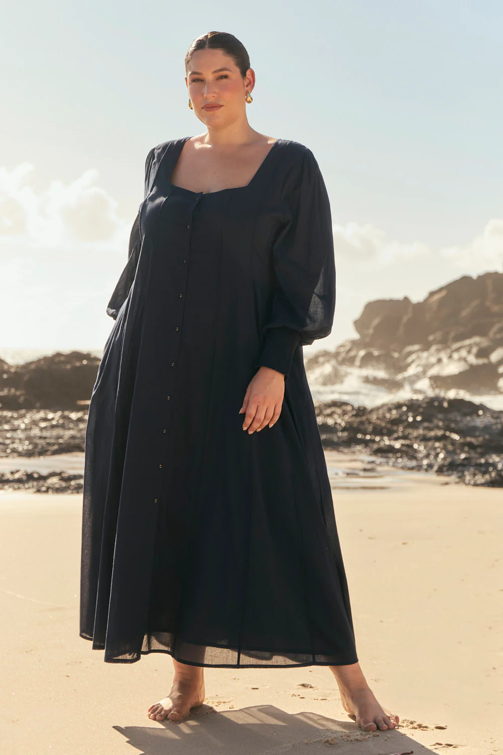 Ophelia Button Through Dress in Navy - Image 4