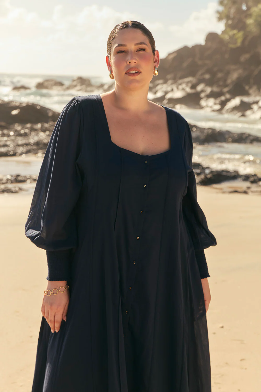 Ophelia Button Through Dress in Navy - Image 5