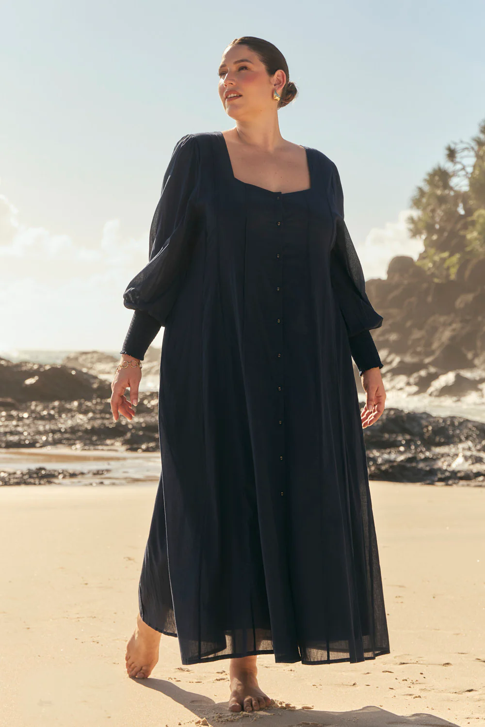 Ophelia Button Through Dress in Navy - Image 6
