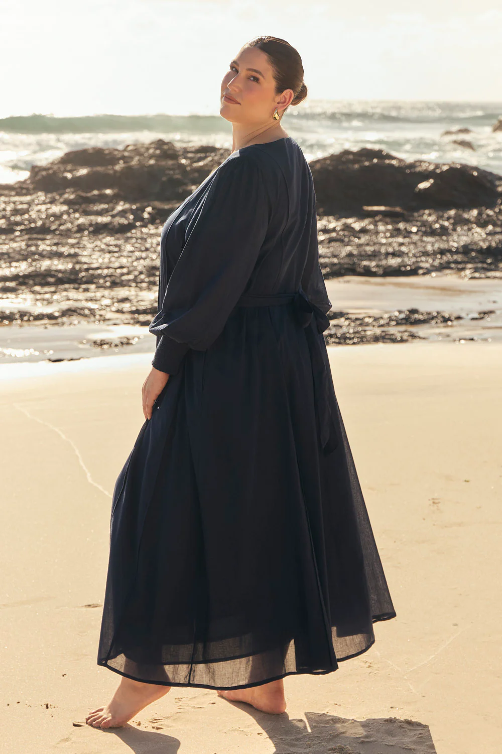 Ophelia Button Through Dress in Navy - Image 7