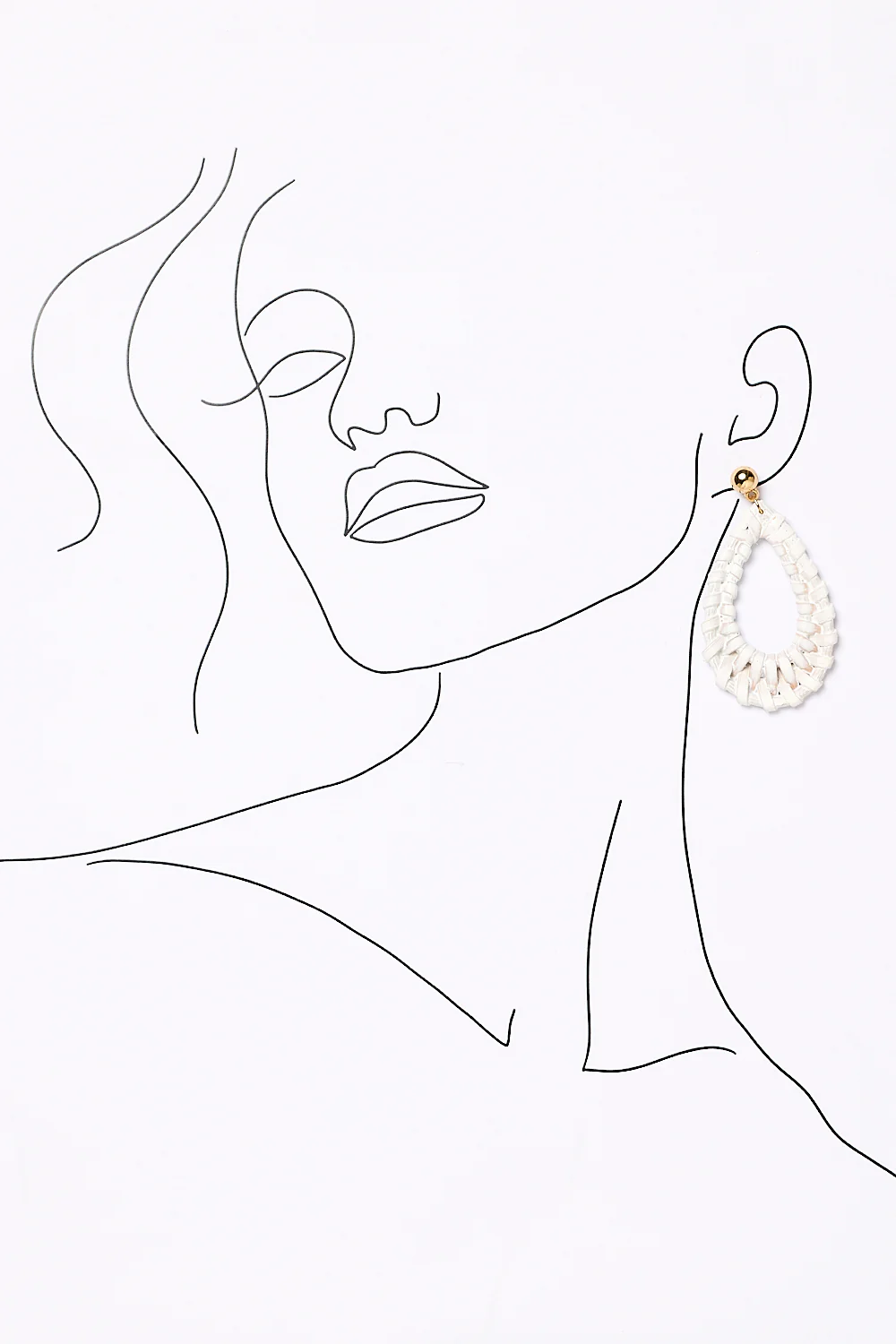 Oval Raffia Earrings in White - Image 2