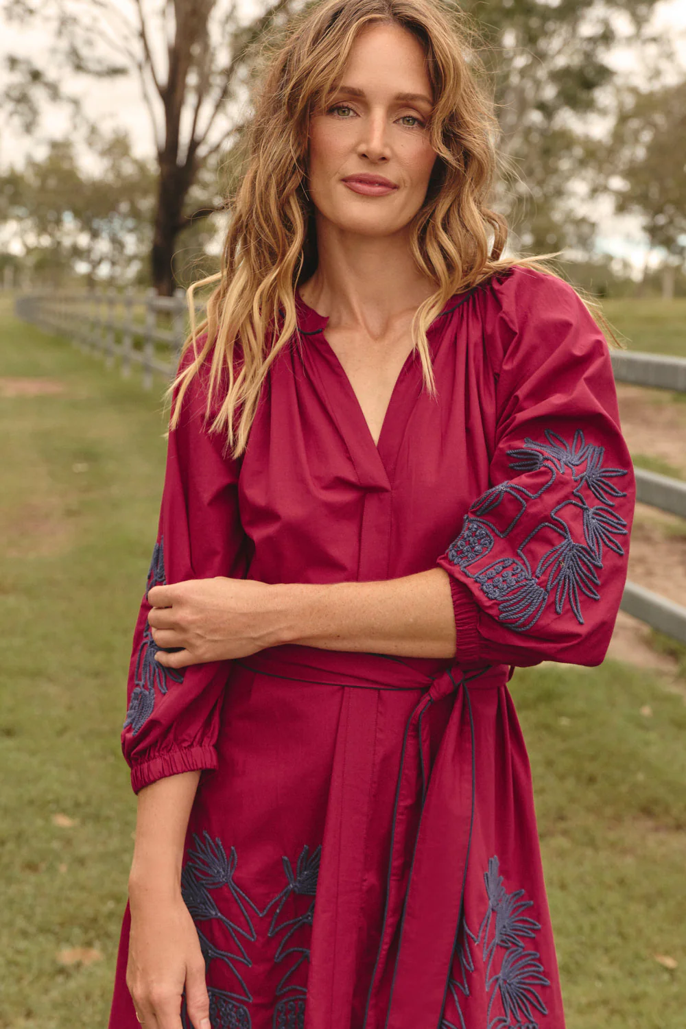 Robin Belted Dress in Inkwell Burgundy - Image 3