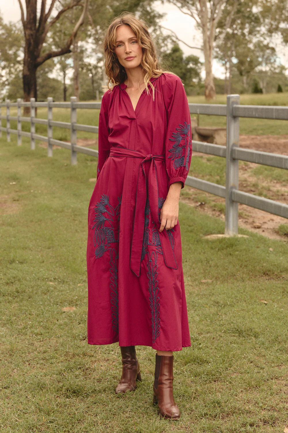 Robin Belted Dress in Inkwell Burgundy - Image 5