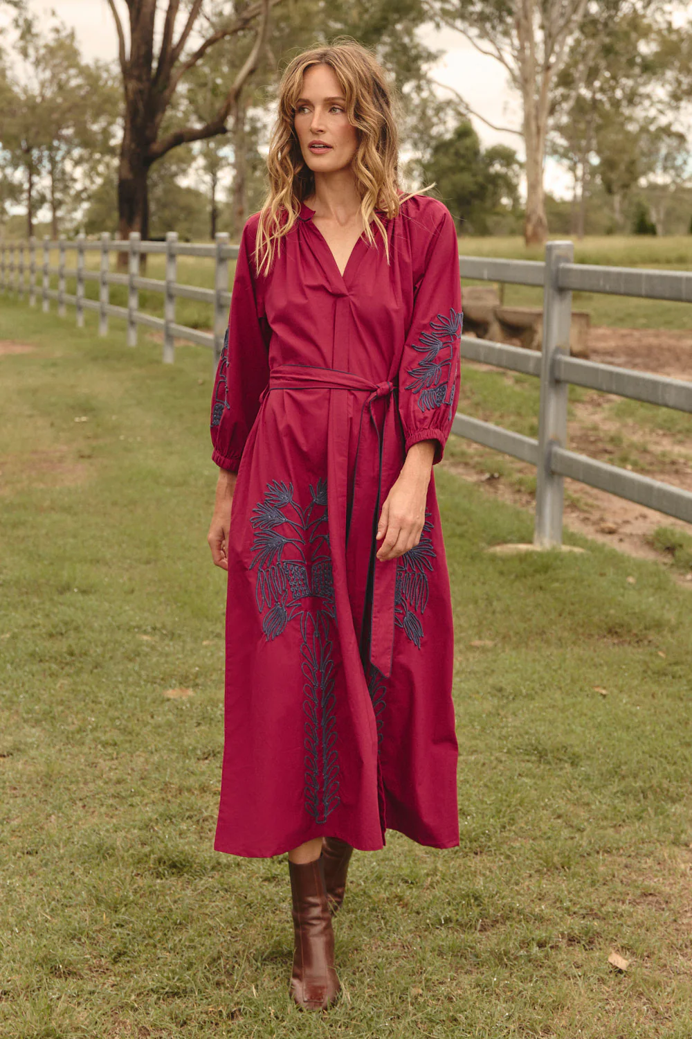 Robin Belted Dress in Inkwell Burgundy - Image 6