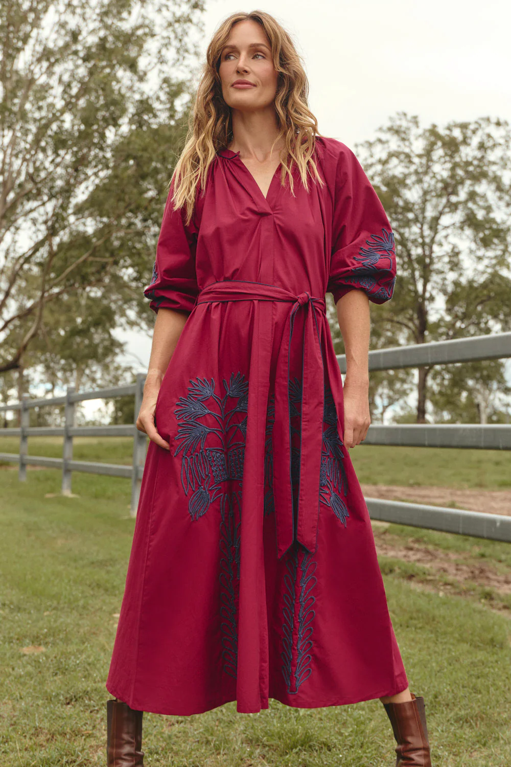 Robin Belted Dress in Inkwell Burgundy - Image 7