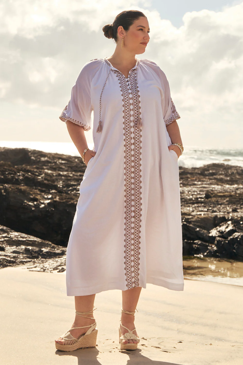 Robin Embroidered Dress in Alabaster - Image 3