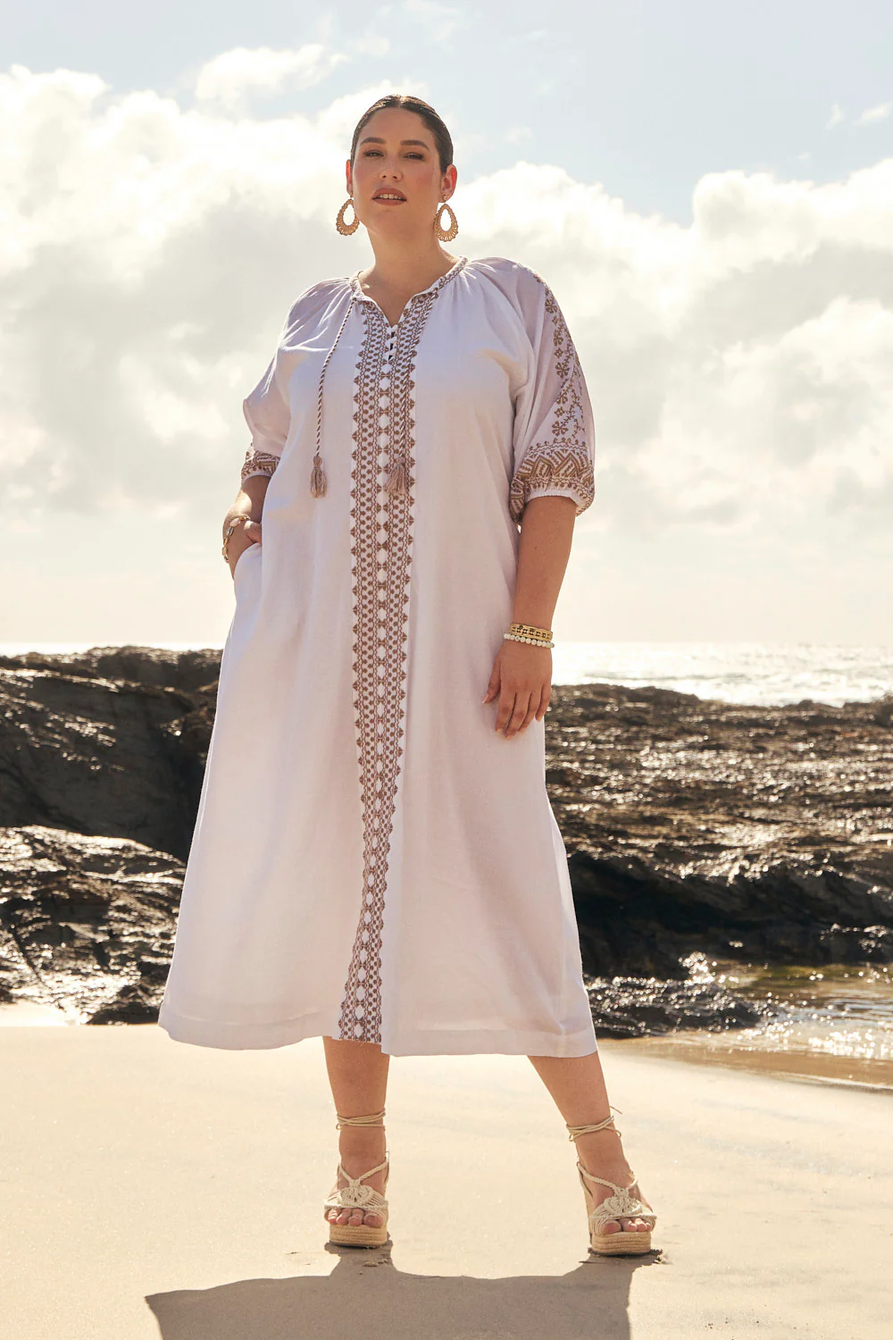 Robin Embroidered Dress in Alabaster - Image 5