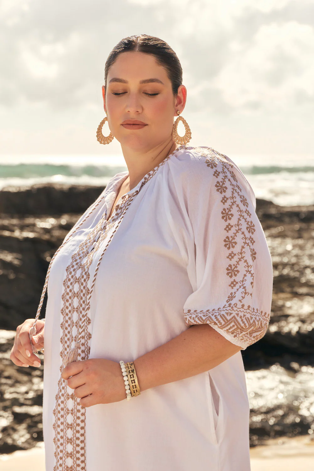 Robin Embroidered Dress in Alabaster - Image 6