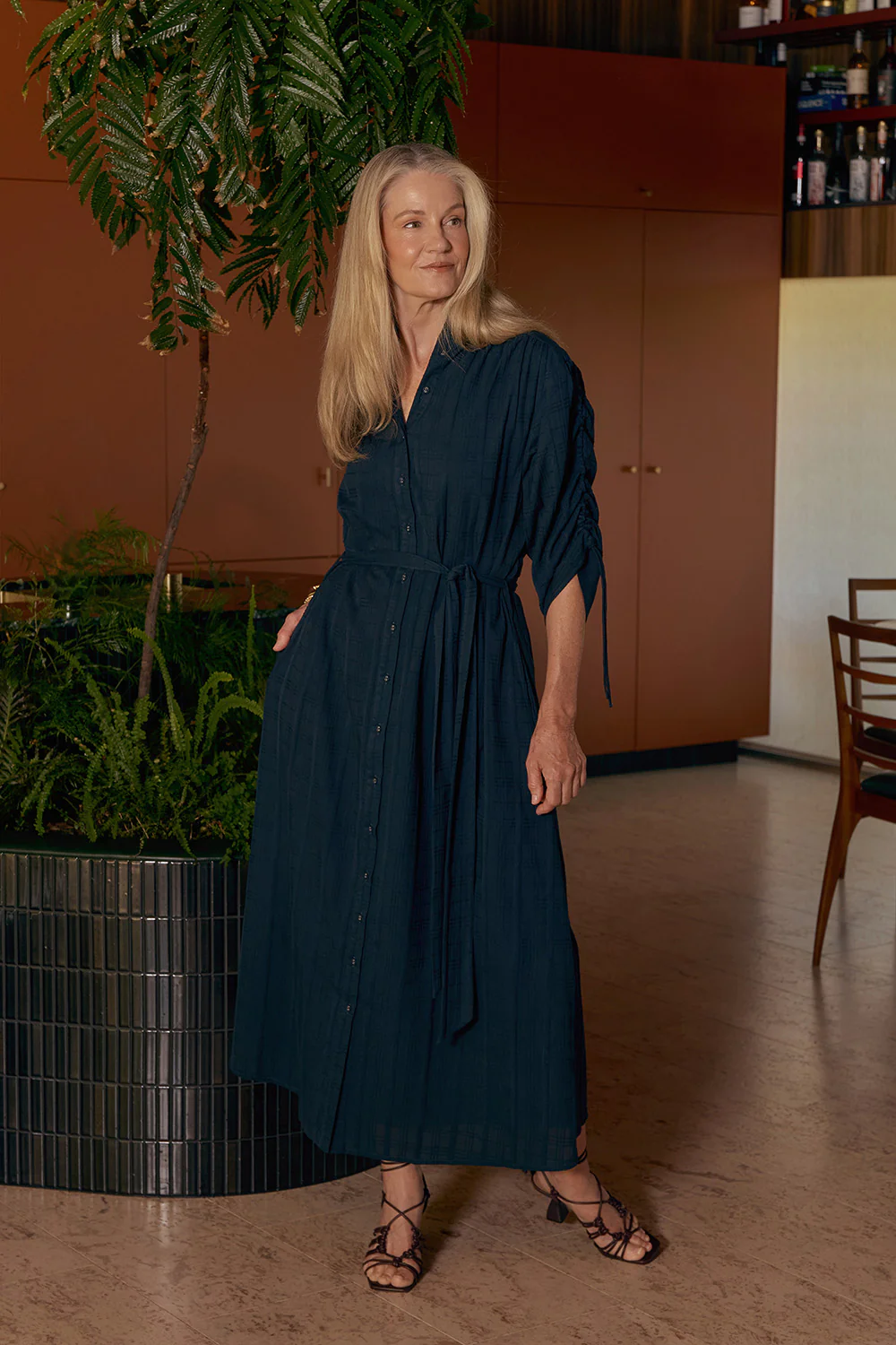 Romi Maxi Dress in Navy Dobby