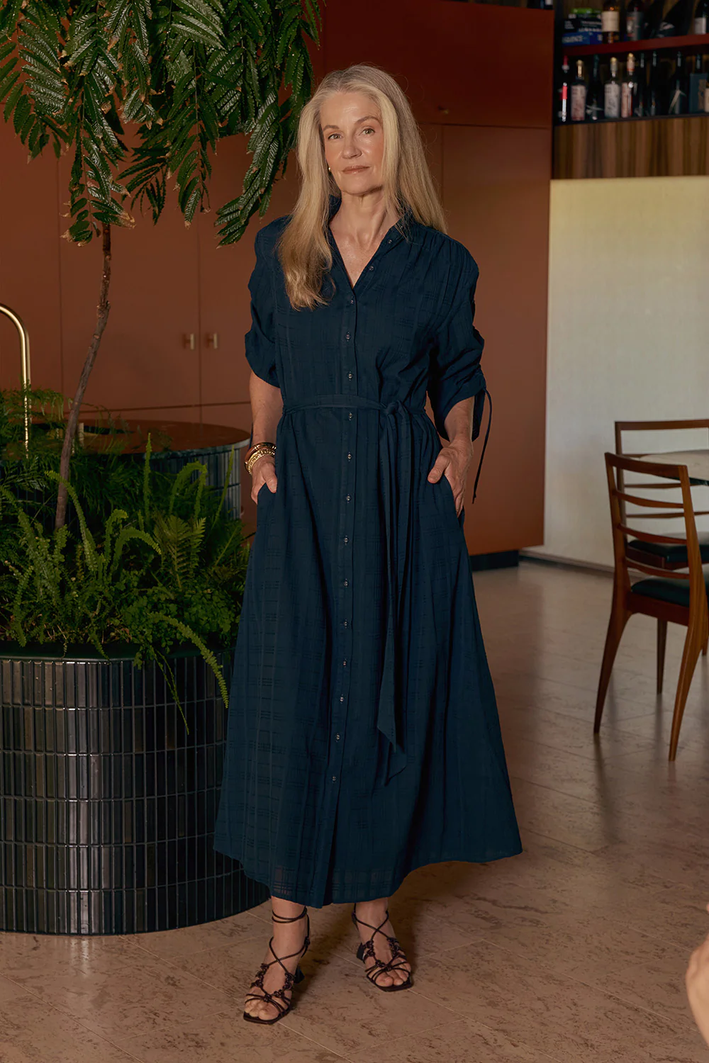 Romi Maxi Dress in Navy Dobby - Image 3