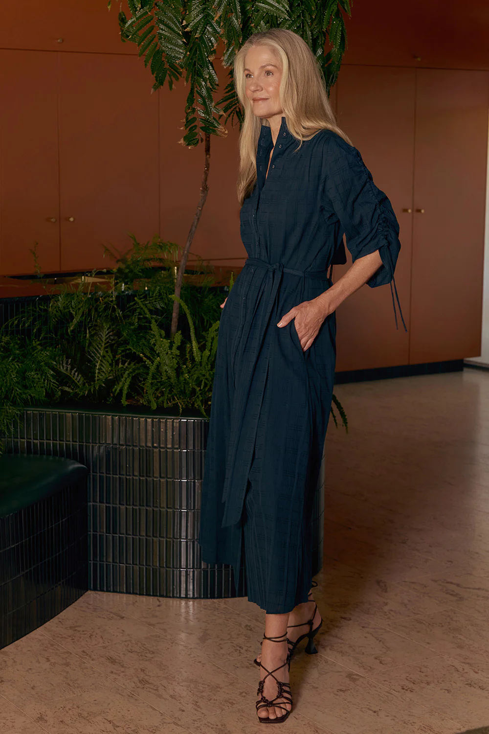 Romi Maxi Dress in Navy Dobby - Image 5
