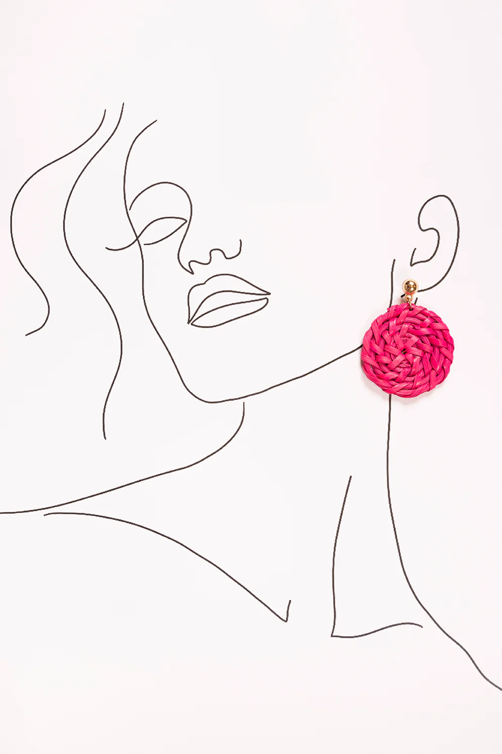 Round Raffia Earrings in Hot Pink - Image 2