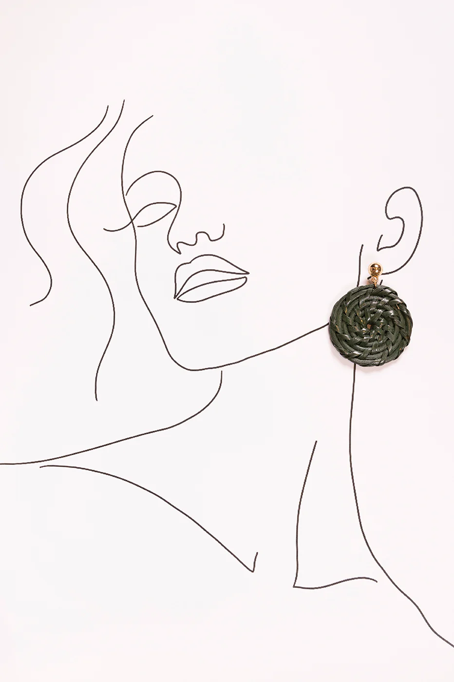 Round Raffia Earrings in Olive - Image 2