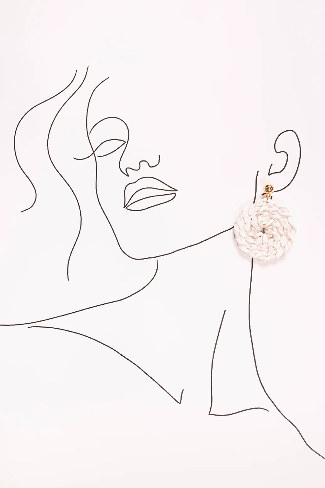Round Raffia Earrings in White - Image 2