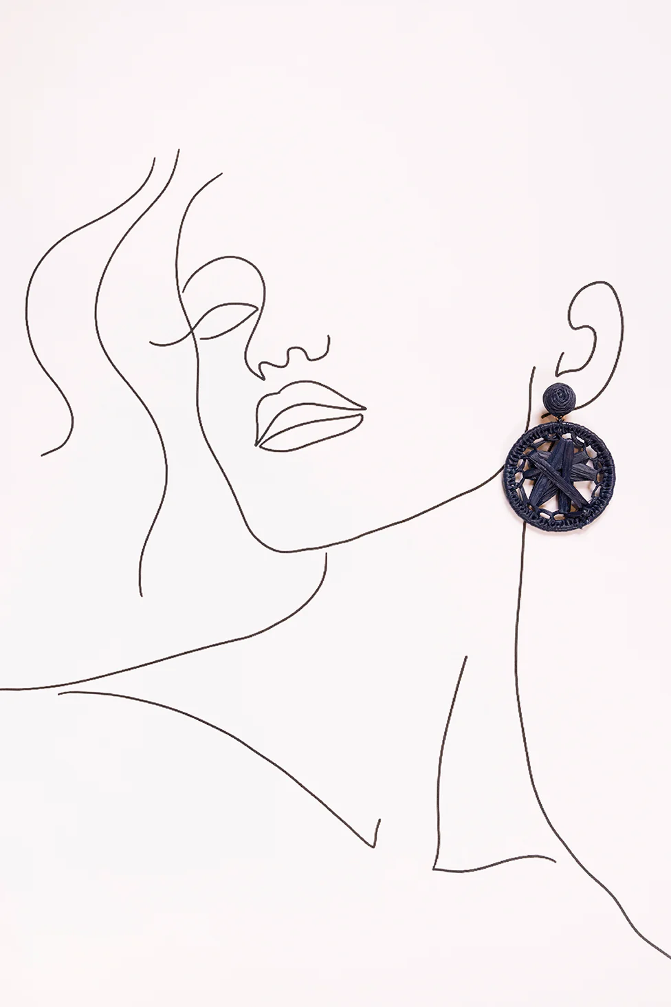 Round Woven Circle Earrings in Navy - Image 2
