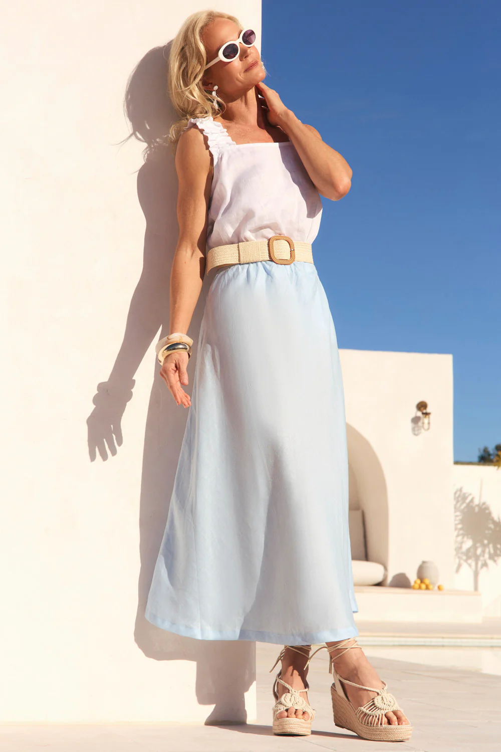 Sabina Linen Skirt in Powder Blue - Image 3
