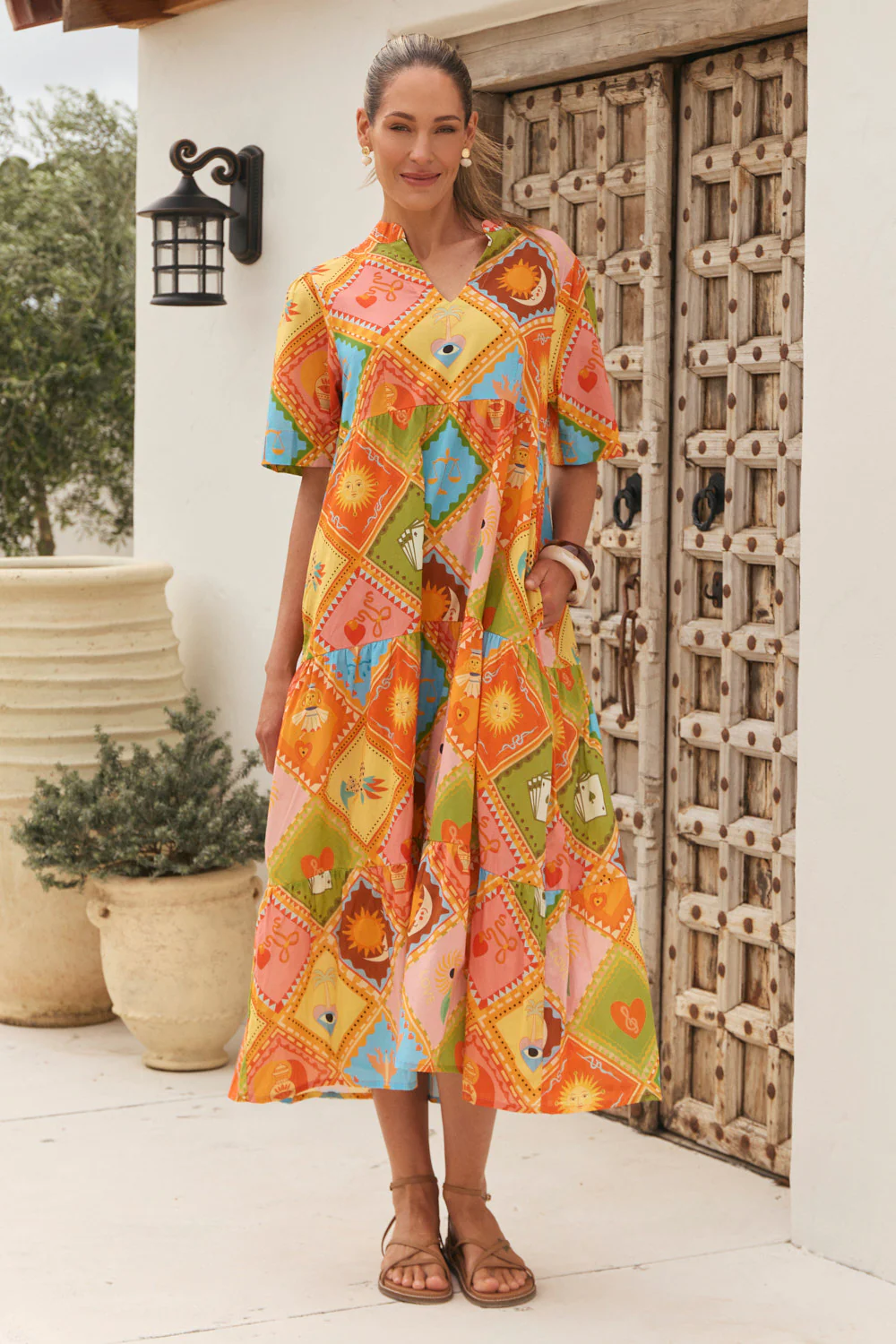Sabre V-Neck Dress in Sunset Club - Image 5