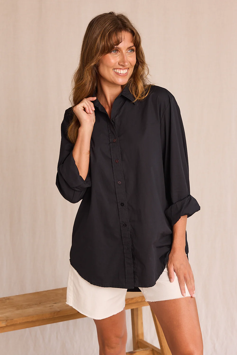 Sam Cotton Poplin Shirt in Black - Image 3