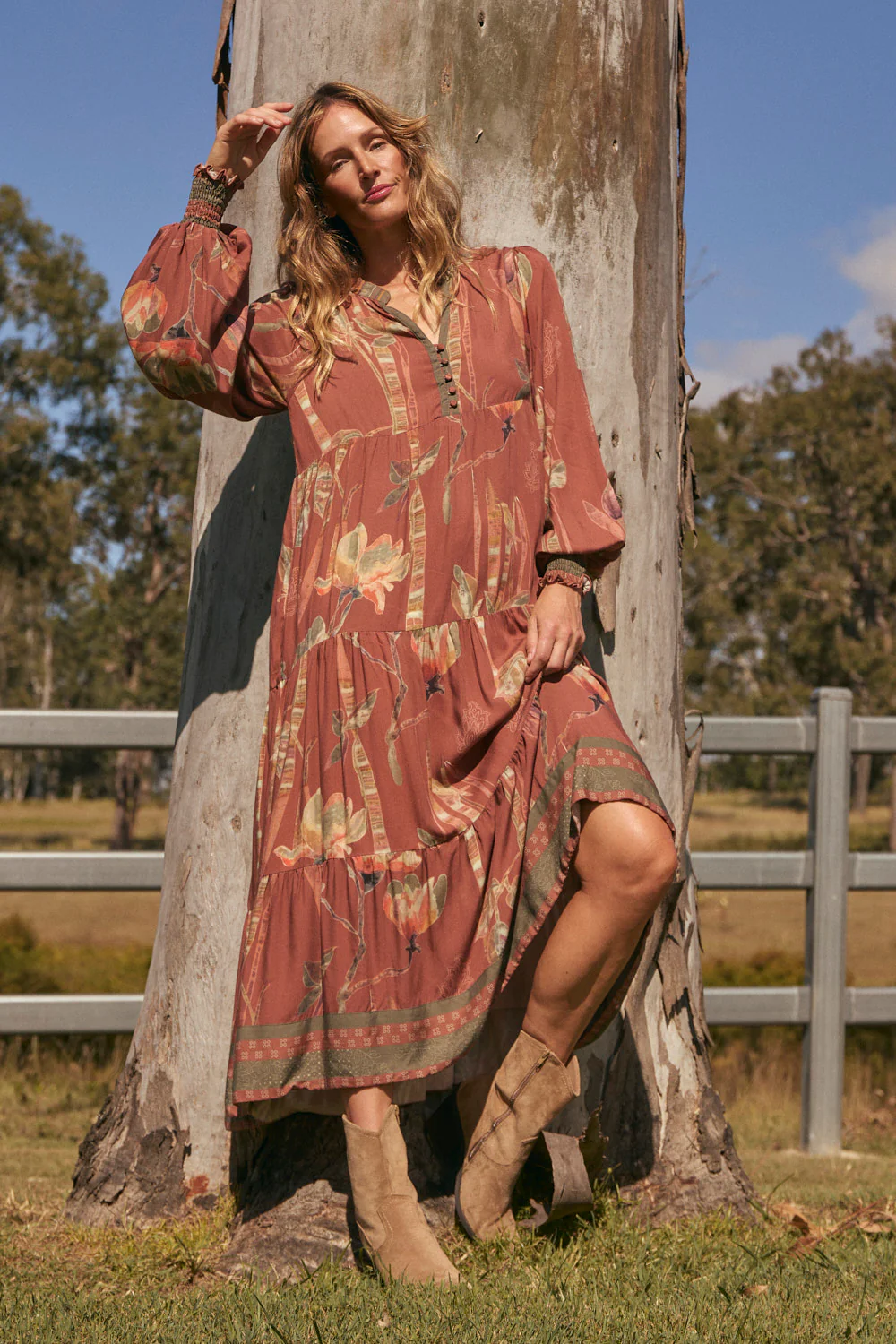 Sienna Billow Sleeve Dress in Outback - Image 5