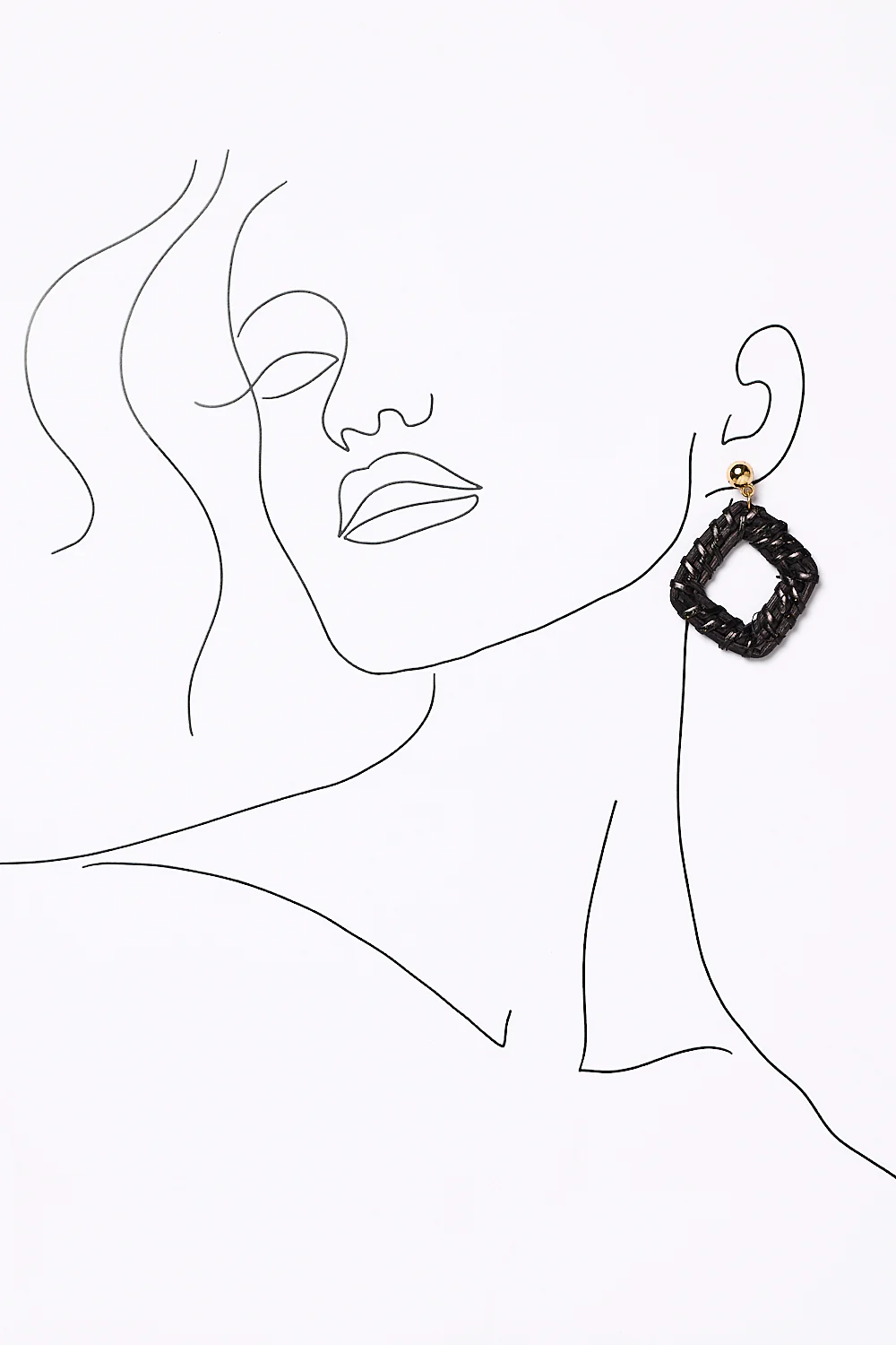Square Raffia Earrings in Coal - Image 2