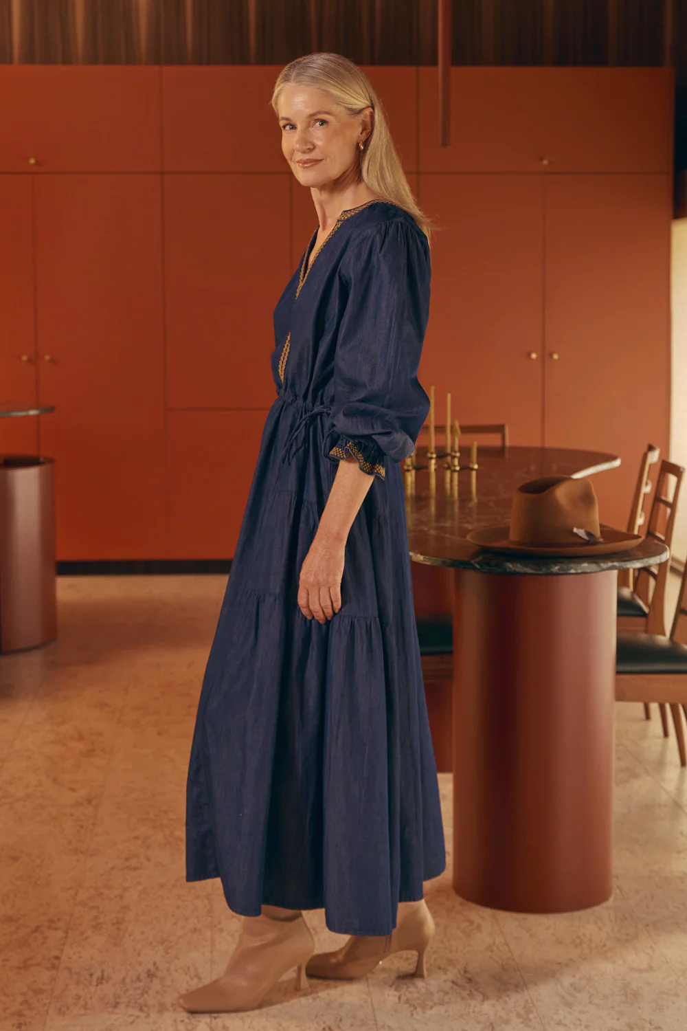 Tallulah Chambray Drawstring Dress in Dark Wash - Image 5