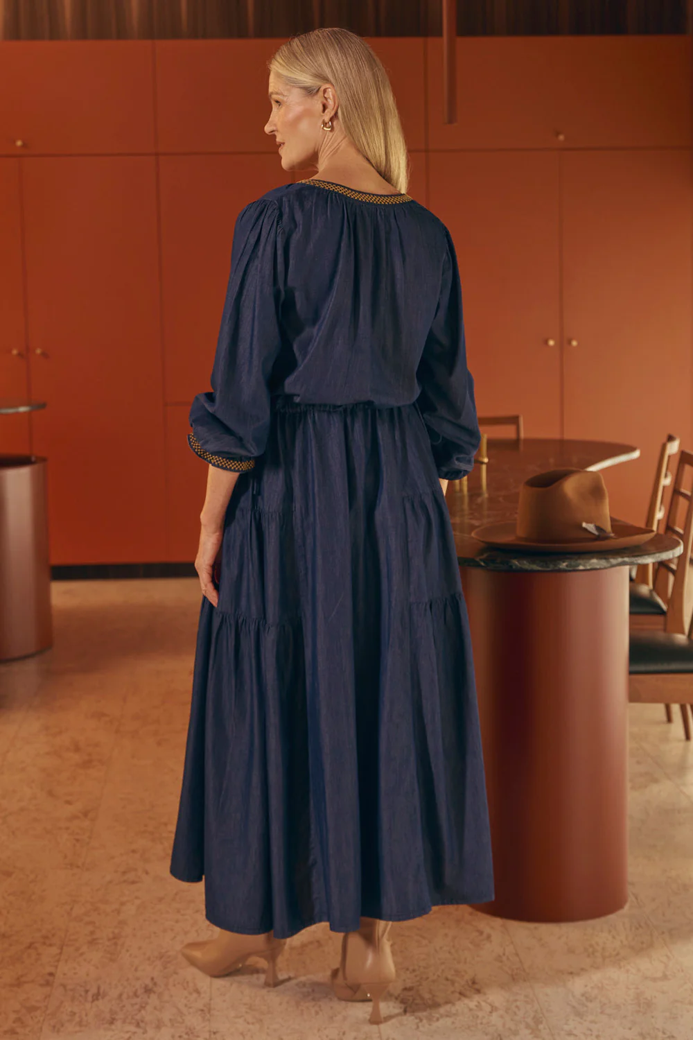 Tallulah Chambray Drawstring Dress in Dark Wash - Image 6