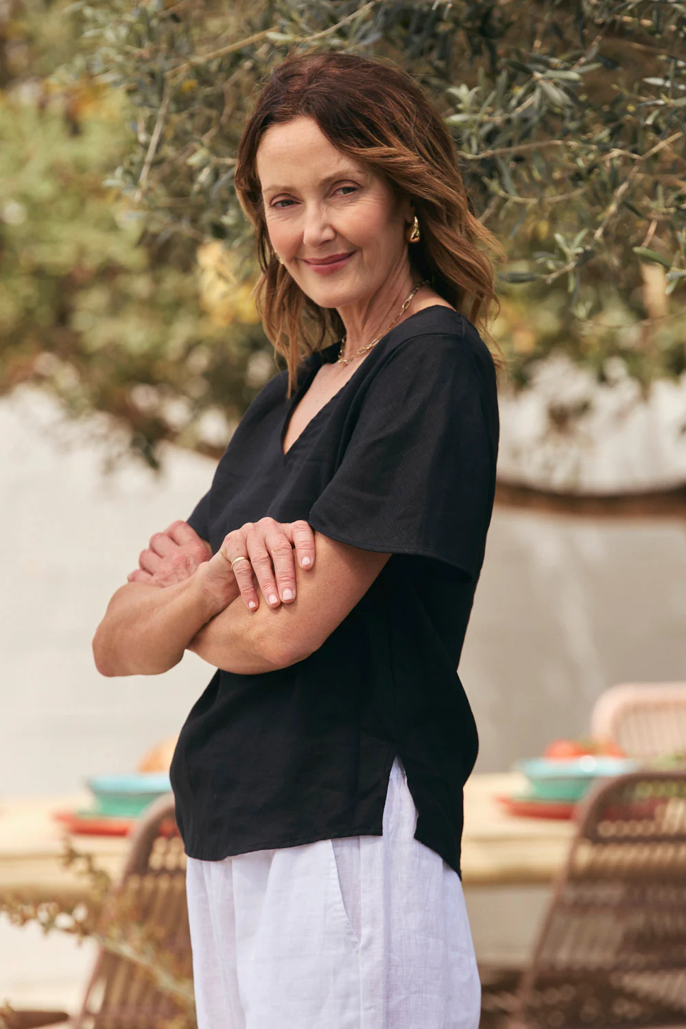 Tamara Flutter Sleeve Linen Top in Black - Image 3