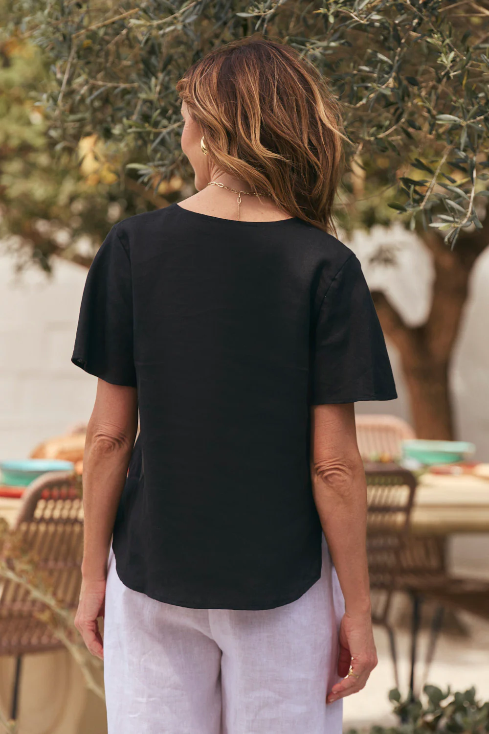Tamara Flutter Sleeve Linen Top in Black - Image 4