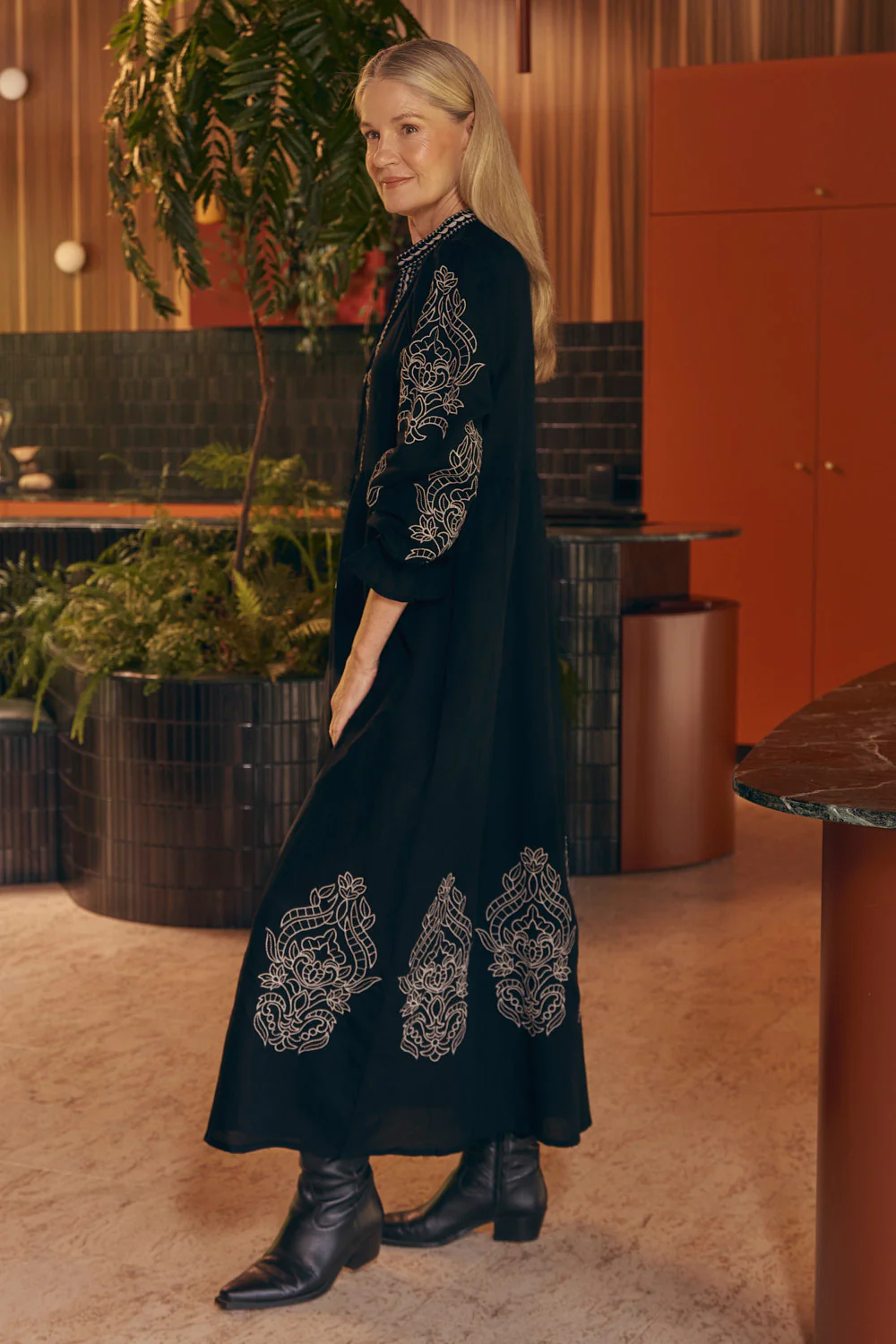 Tanya Embroidered Dress in Midnight - Image 4