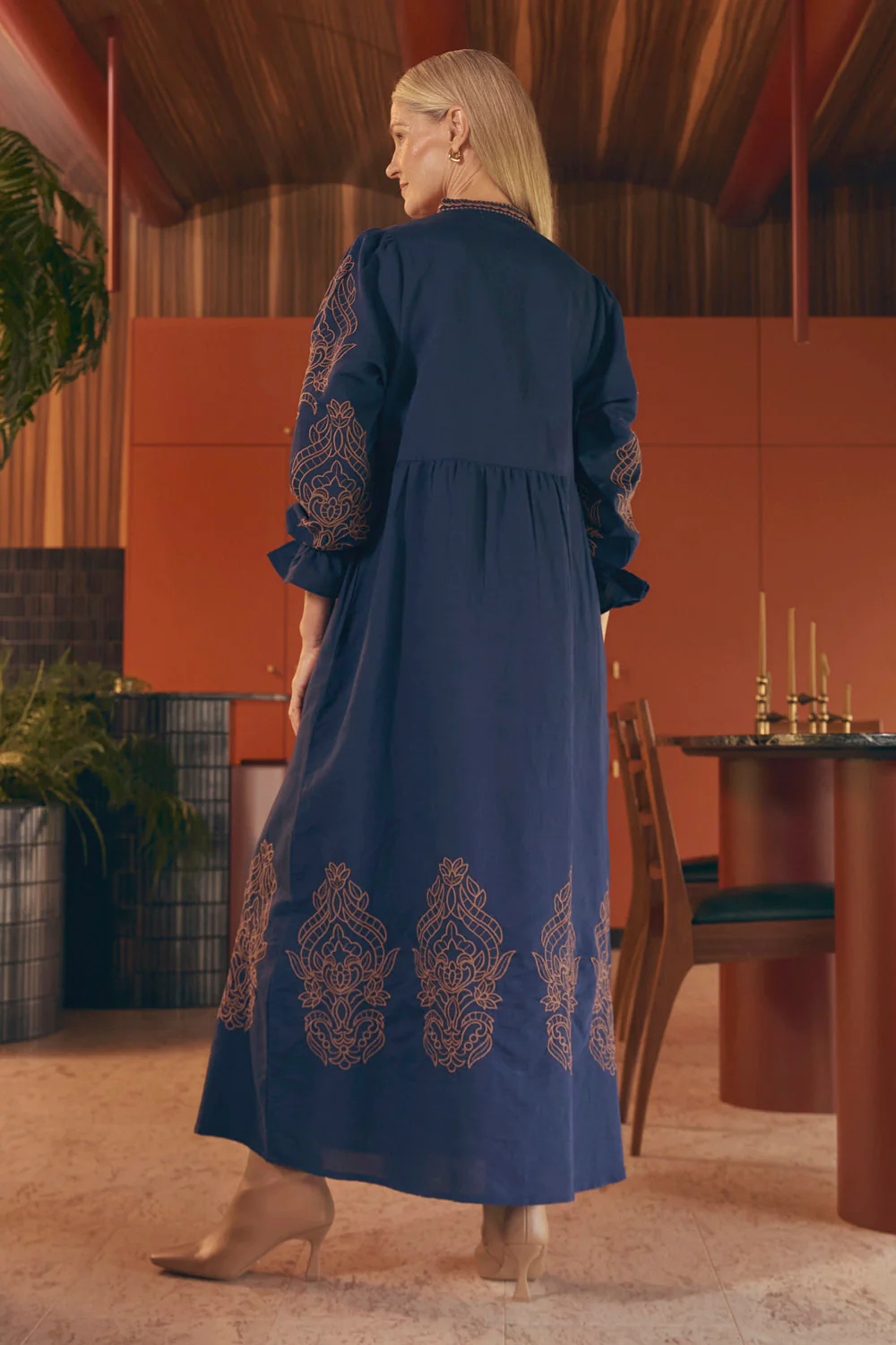Tanya Embroidered Dress in Navy - Image 5